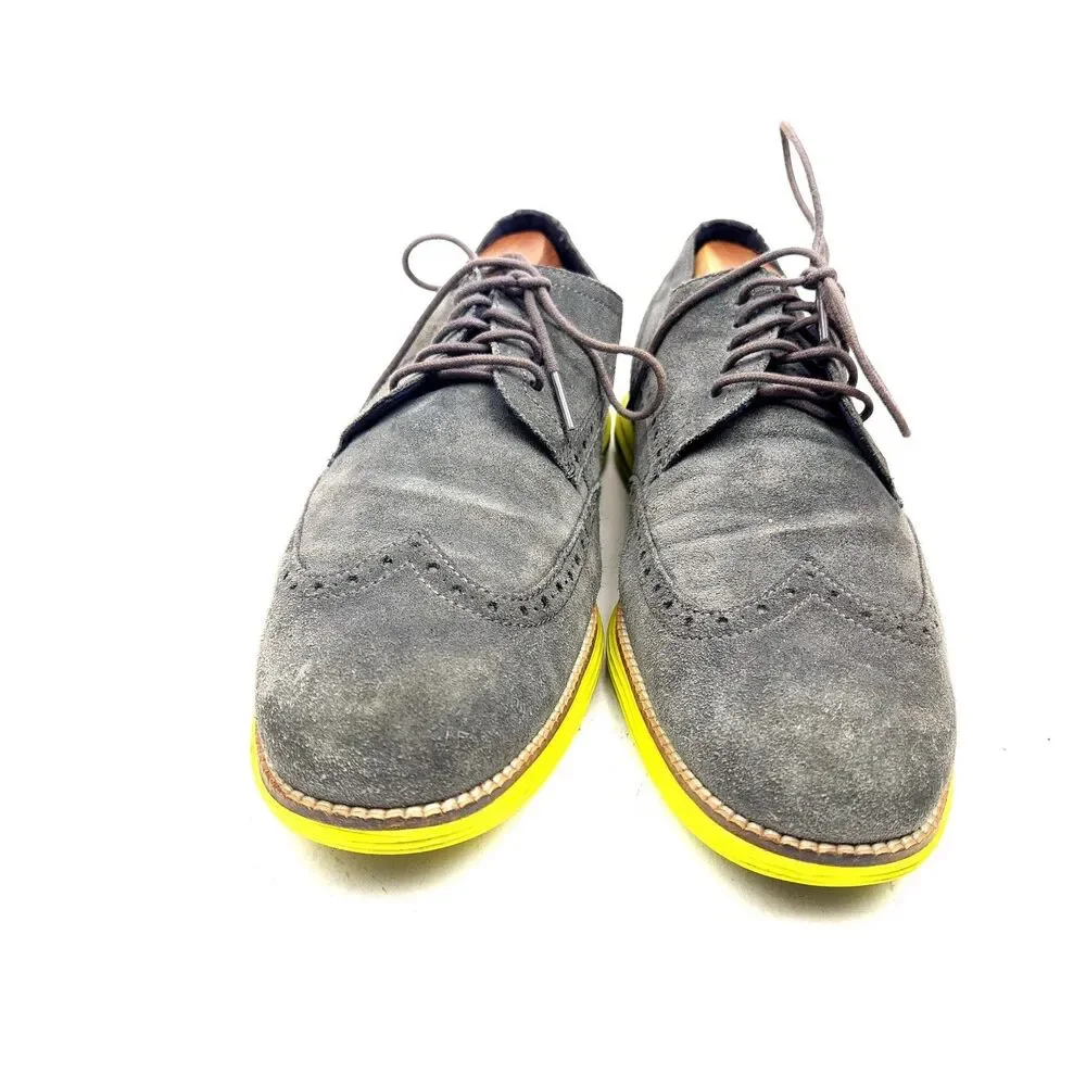 Cole Haan Dress Shoes Mens 11.5 M Lunargrand Wingtip Oxford Gray Suede